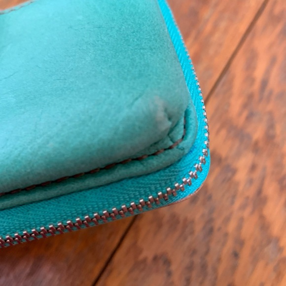 Fossil Leather Zip Around Clutch Wallet Card Organizer Wristlet Brown Green - Picture 8 of 8